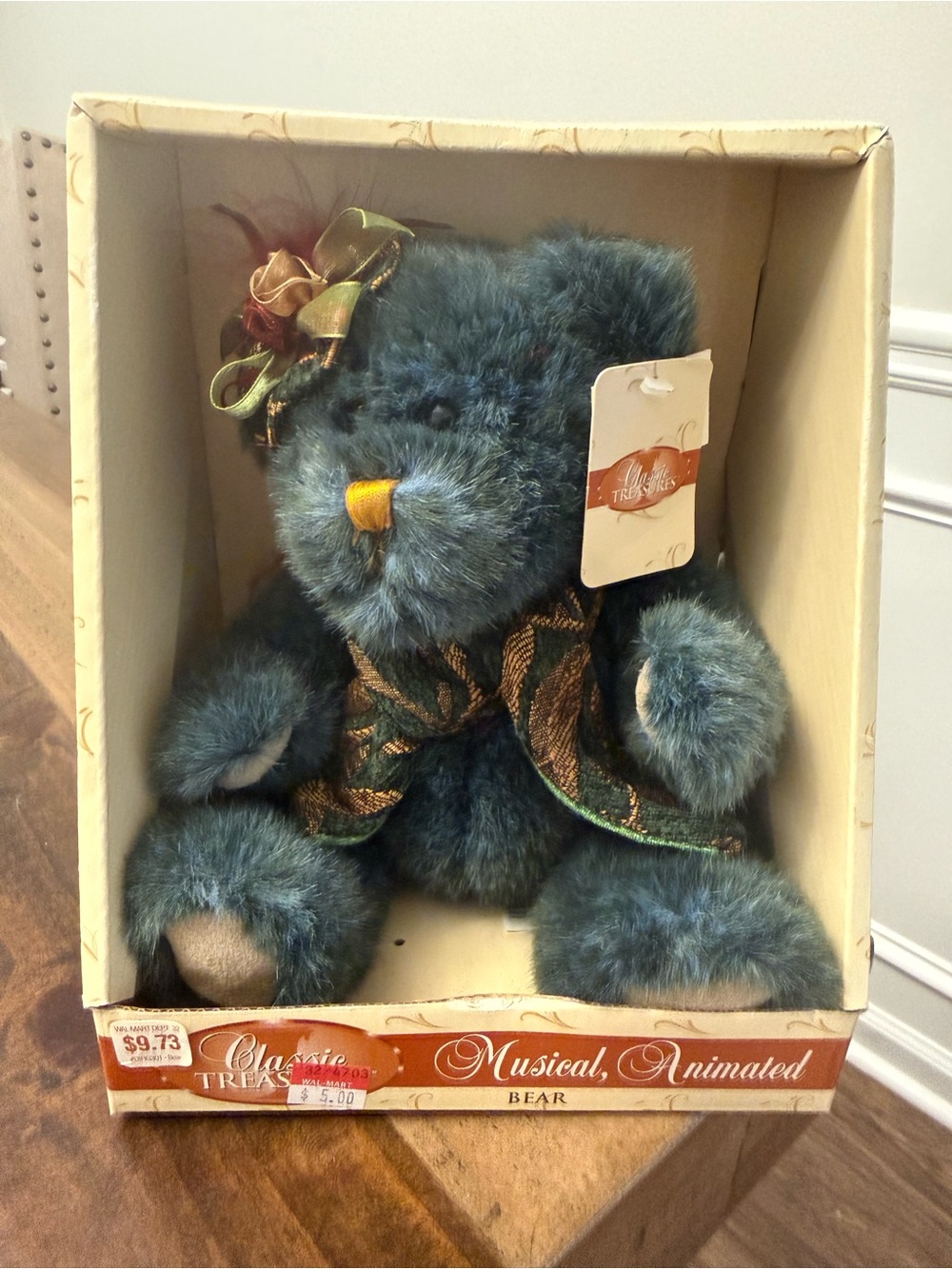 Classic Treasures Musical Animated Teddy Bear Wind Up Vintage Walmart NIB Teal